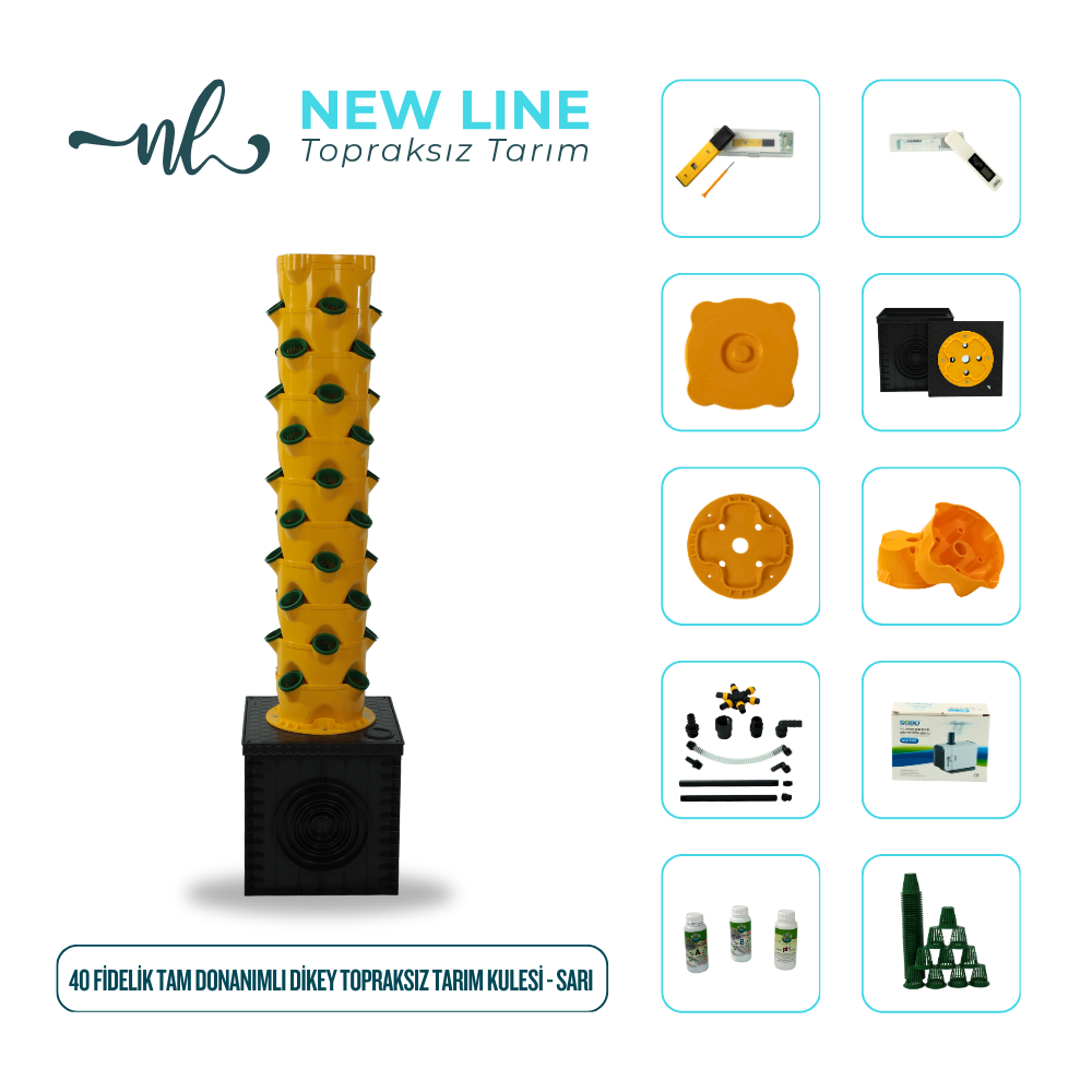40 Fidelik Tam Donanımlı Dikey Topraksız Tarım Kulesi - Sarı