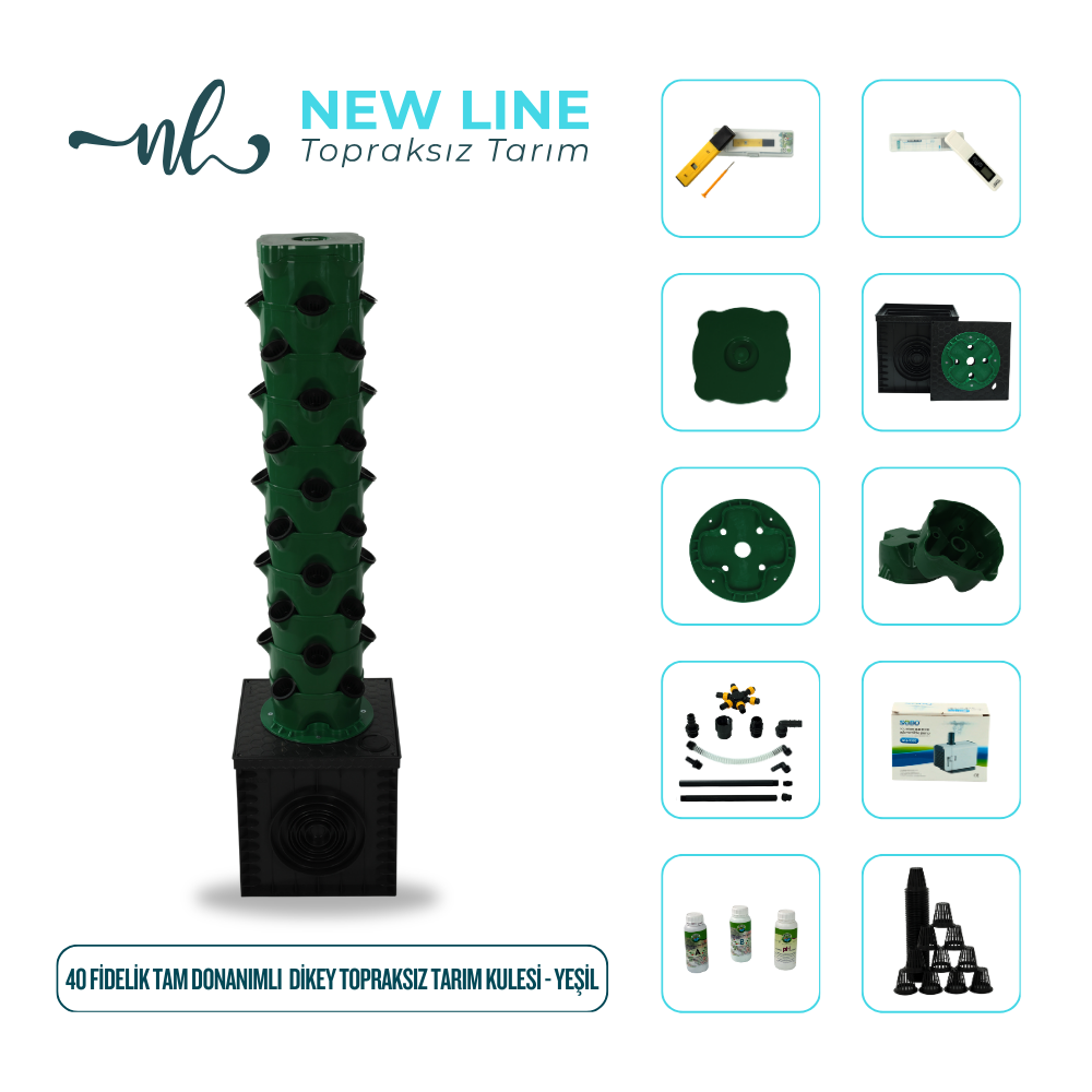 40 Fidelik Tam Donanımlı Dikey Topraksız Tarım Kulesi - Yeşil
