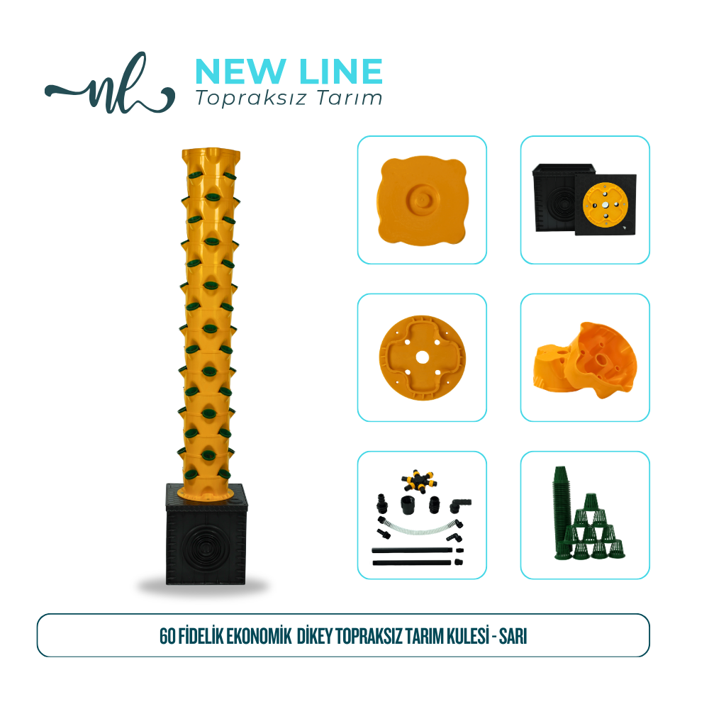 60 Fidelik Ekonomik Dikey Topraksız Tarım Kulesi - Sarı