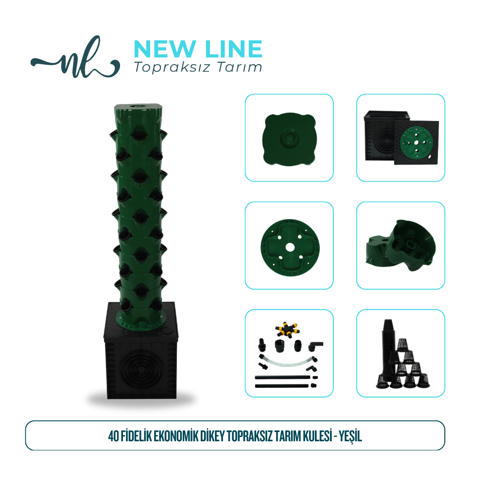40 Fidelik Ekonomik Dikey Topraksız Tarım Kulesi - Yeşil