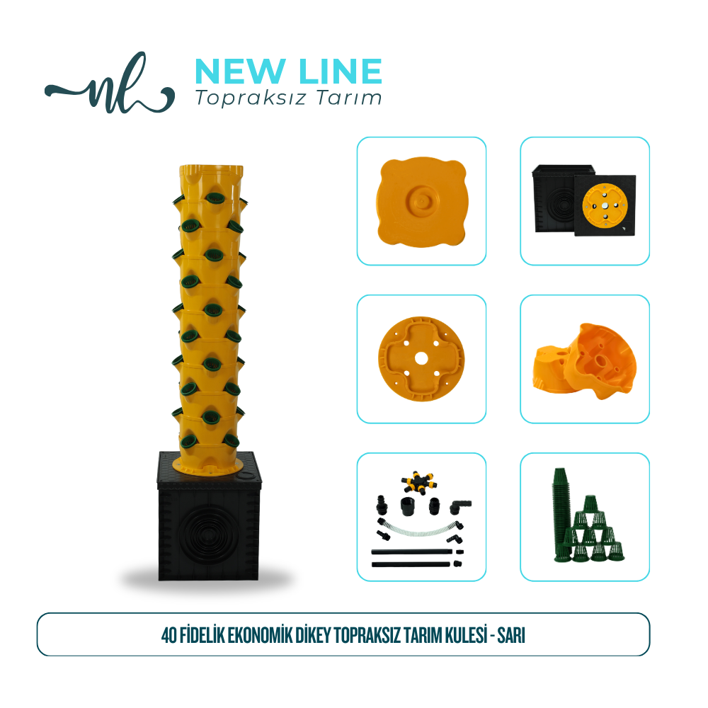 40 Fidelik Ekonomik Dikey Topraksız Tarım Kulesi - Sarı