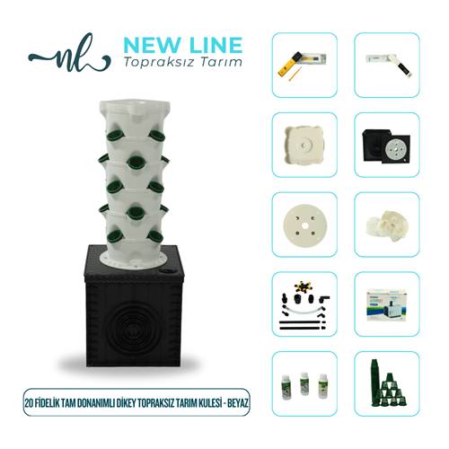 20 Fidelik Tam Donanımlı Dikey Topraksız Tarım Kulesi - Beyaz