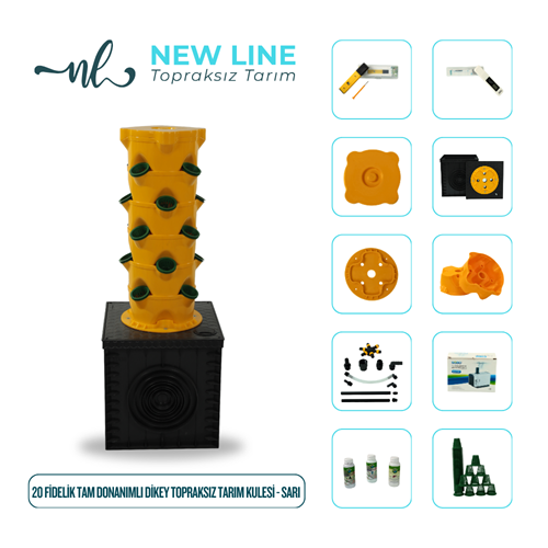 20 Fidelik Tam Donanımlı Dikey Topraksız Tarım Kulesi - Sarı