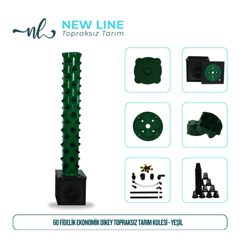 60 Fidelik Ekonomik Dikey Topraksız Tarım Kulesi - Yeşil
