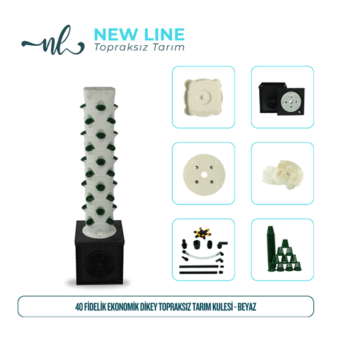 40 Fidelik Ekonomik Dikey Topraksız Tarım Kulesi - Beyaz
